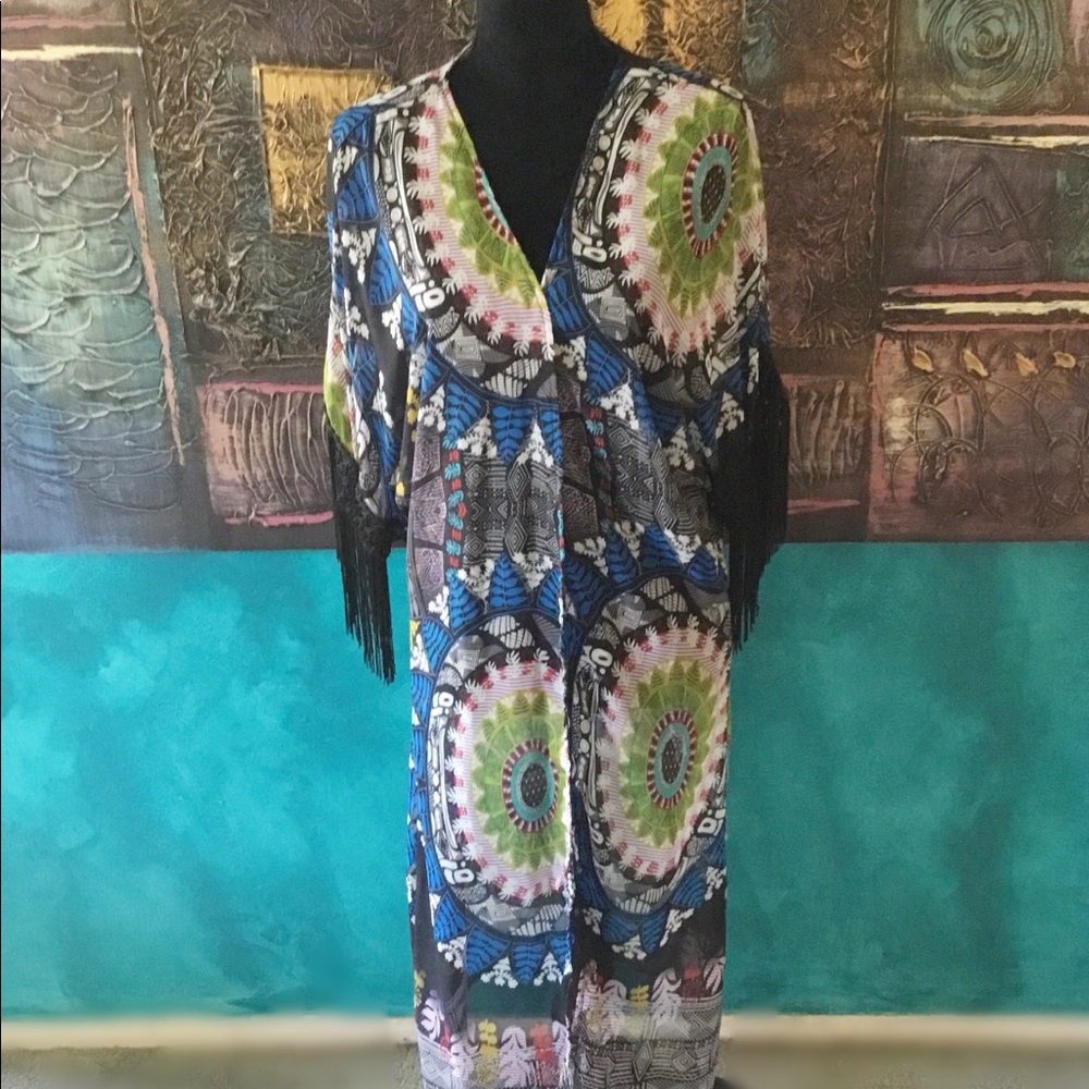 Fringed sleeve long length kimono - NWOT
